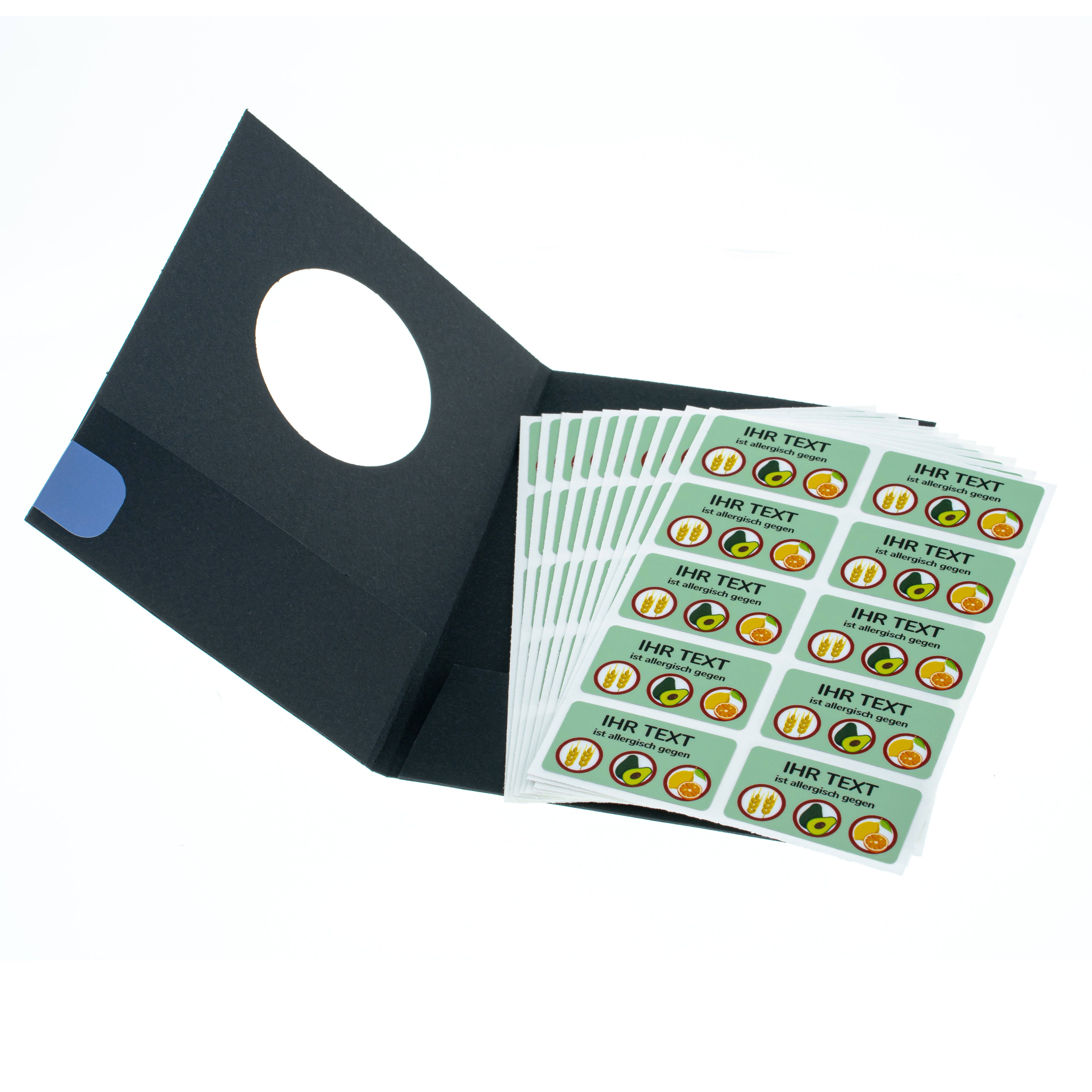 Allergie-Aufkleber auf Mappe