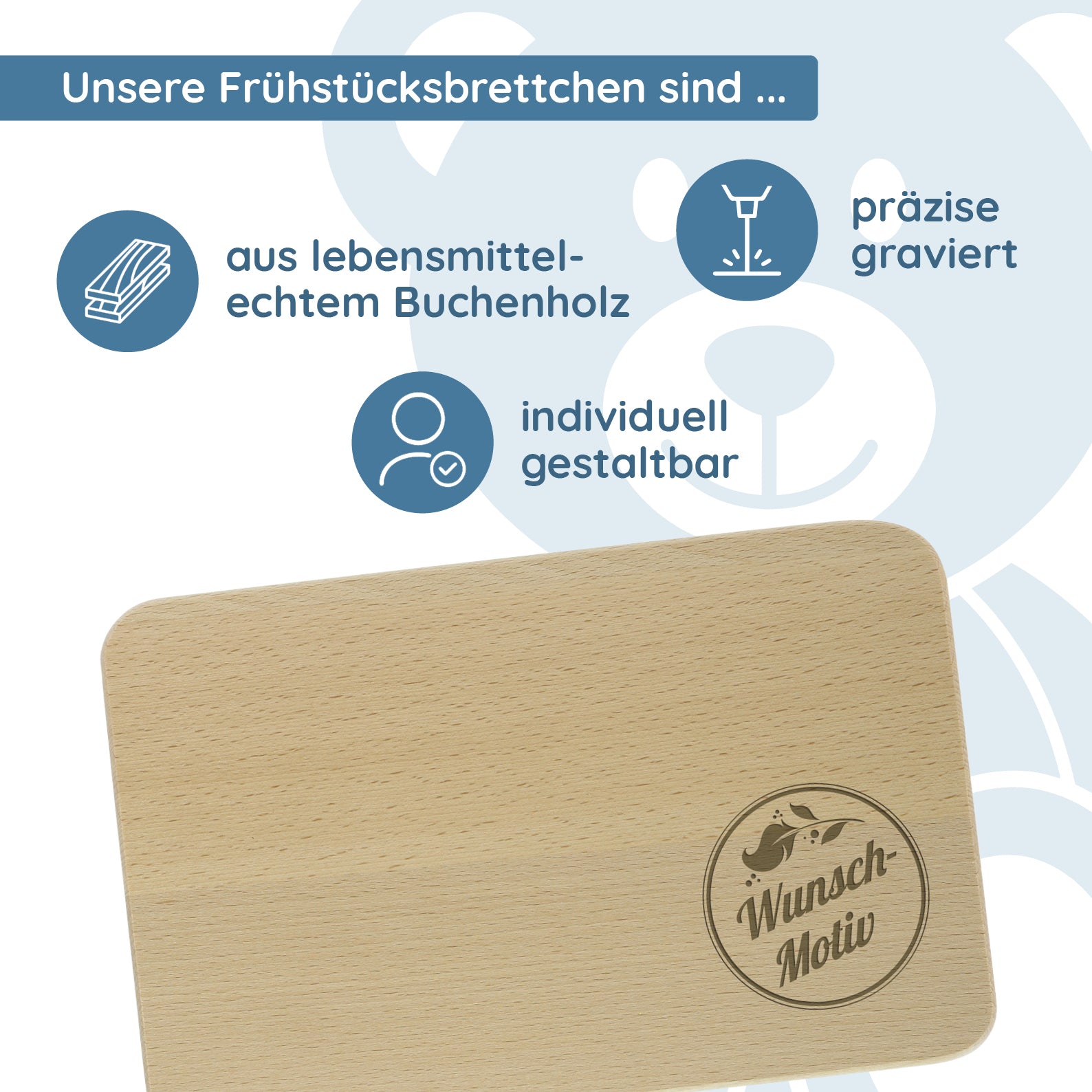Frühstücksbrettchen mit Gravur – personalisierbar mit Text, Logo oder Foto - kinder-druckerei.de