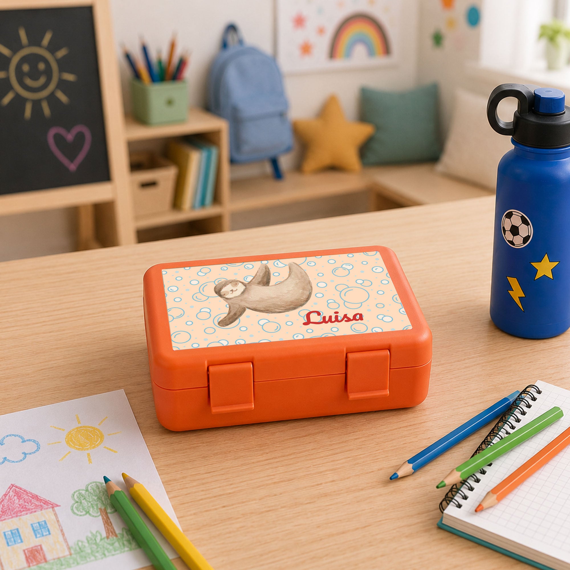 Personalisierte Brotdose für Kinder aus Kunststoff in verschiedenen Farben