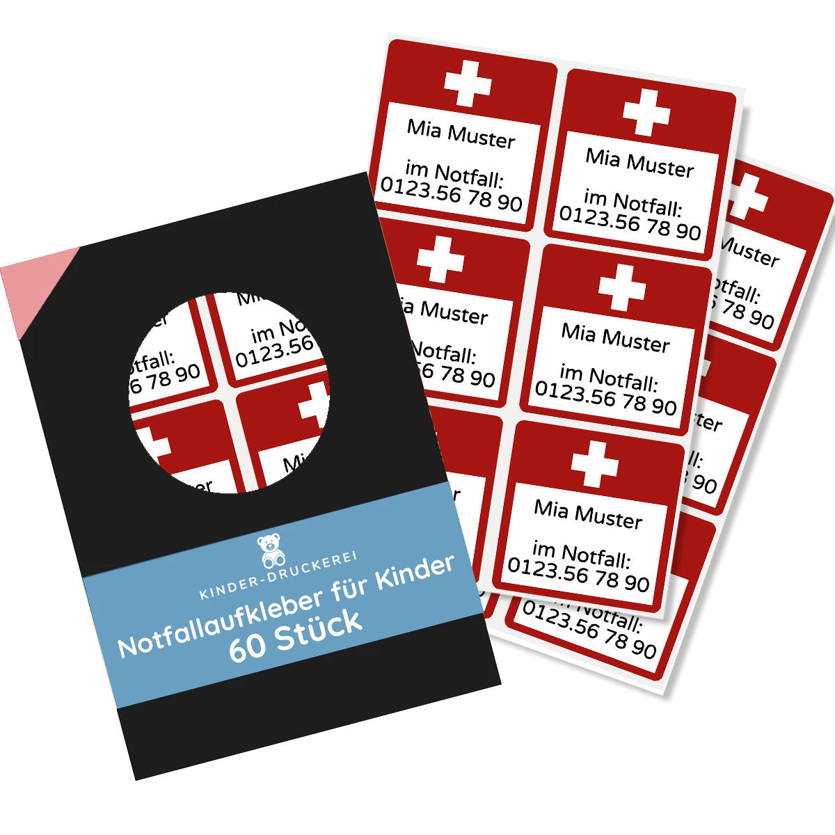 Notfallaufkleber für Kinder (60 Aufkleber - 47x47 mm) - kinder-druckerei.de