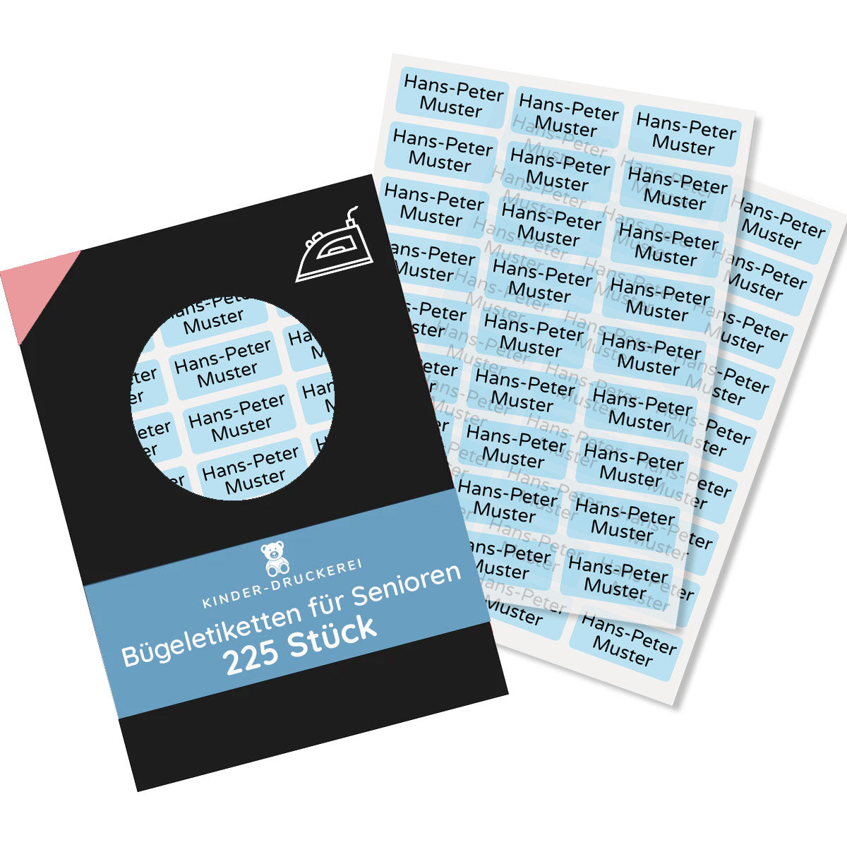 225 Stück Bügeletiketten für Senioren für Kennzeichung im Altenheim / Pflegeheim 30x13 mm - kinder-druckerei.de