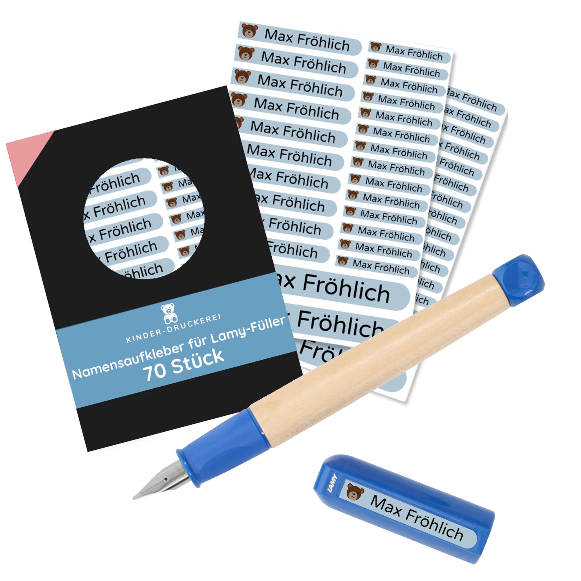 Lamy abc Schreiblern-Füller in Blau mit Namensaufkleber-Set – kinder-druckerei.de