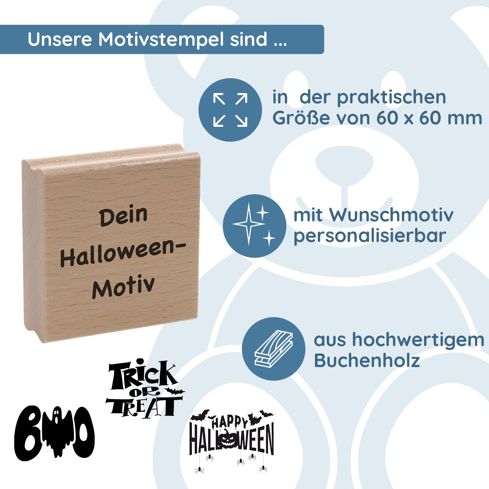 Personalisierbarer Motivstempel Halloween (60x60 mm) - kinder-druckerei.de