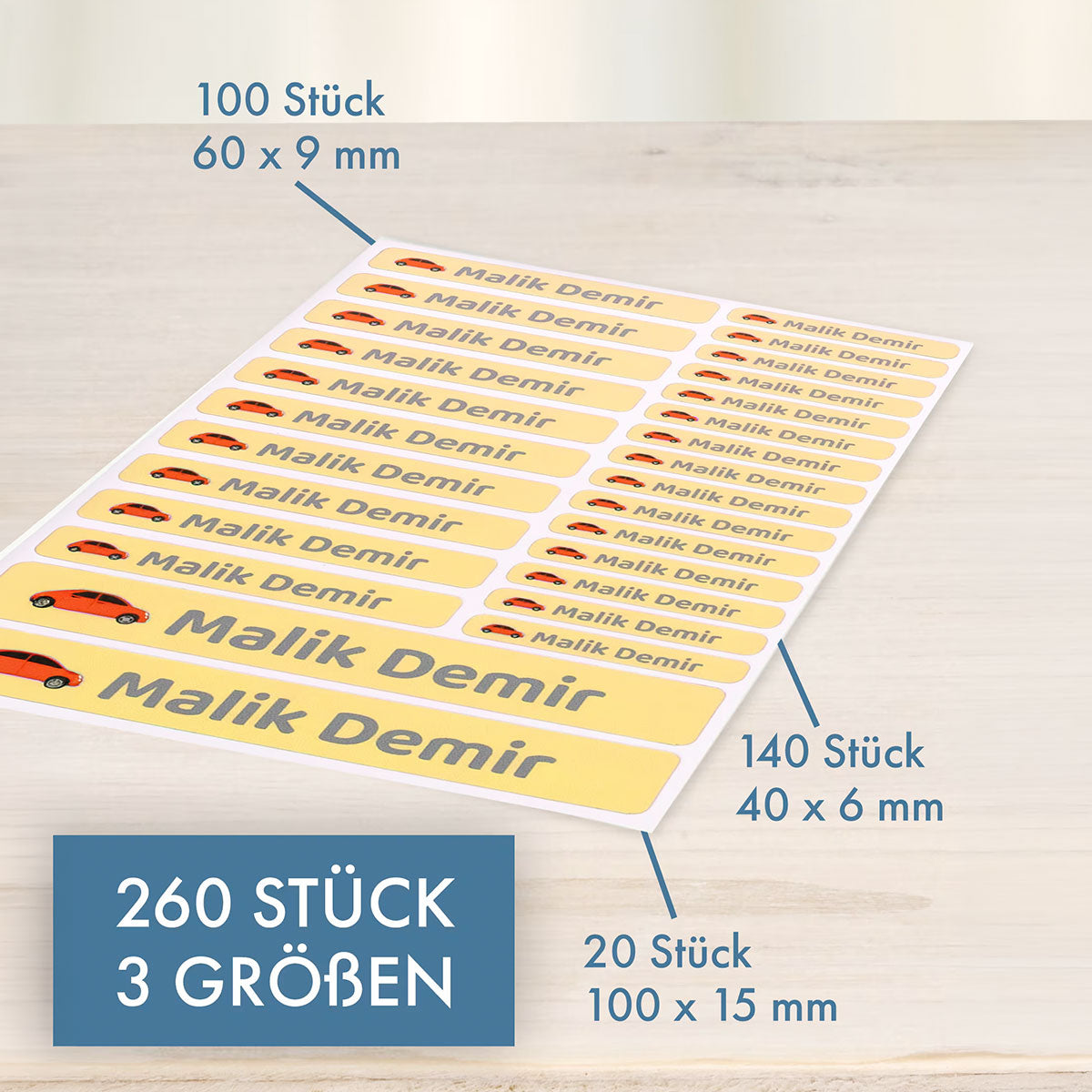 Namensaufkleber für Kinder (Set mit 260 Aufklebern in verschiedenen Größen) - kinder-druckerei.de