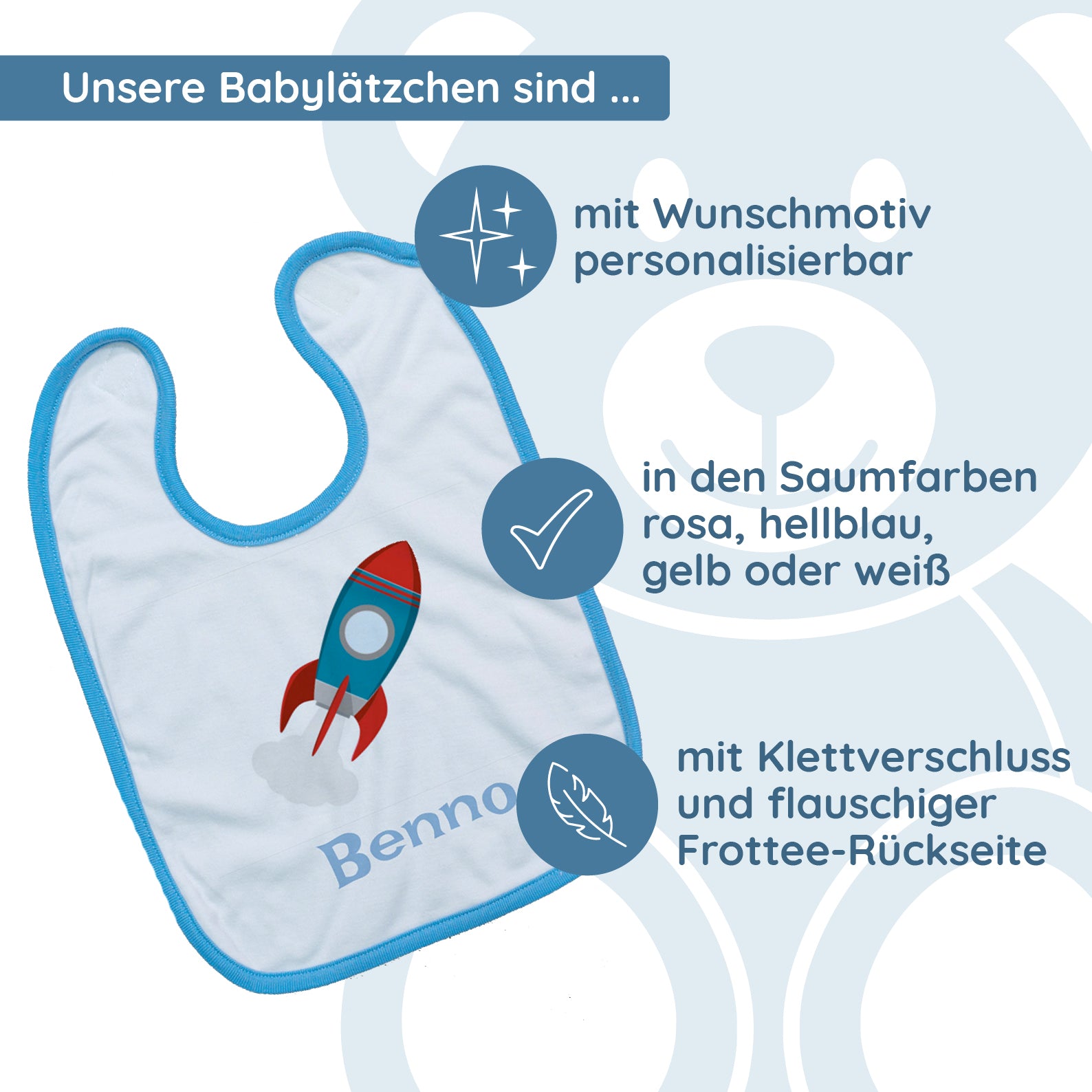 Personalisiertes Babylätzchen mit Wunsch-Motiv - kinder-druckerei.de