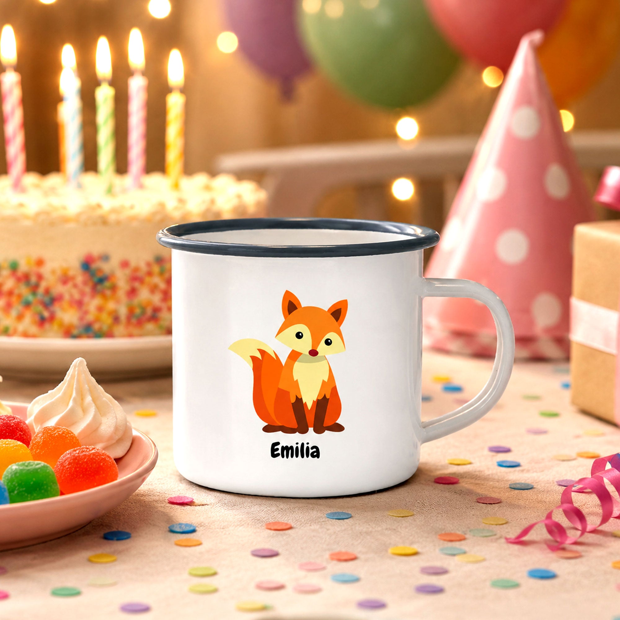 Tasse émaillée avec motif enfant et impression personnalisée
