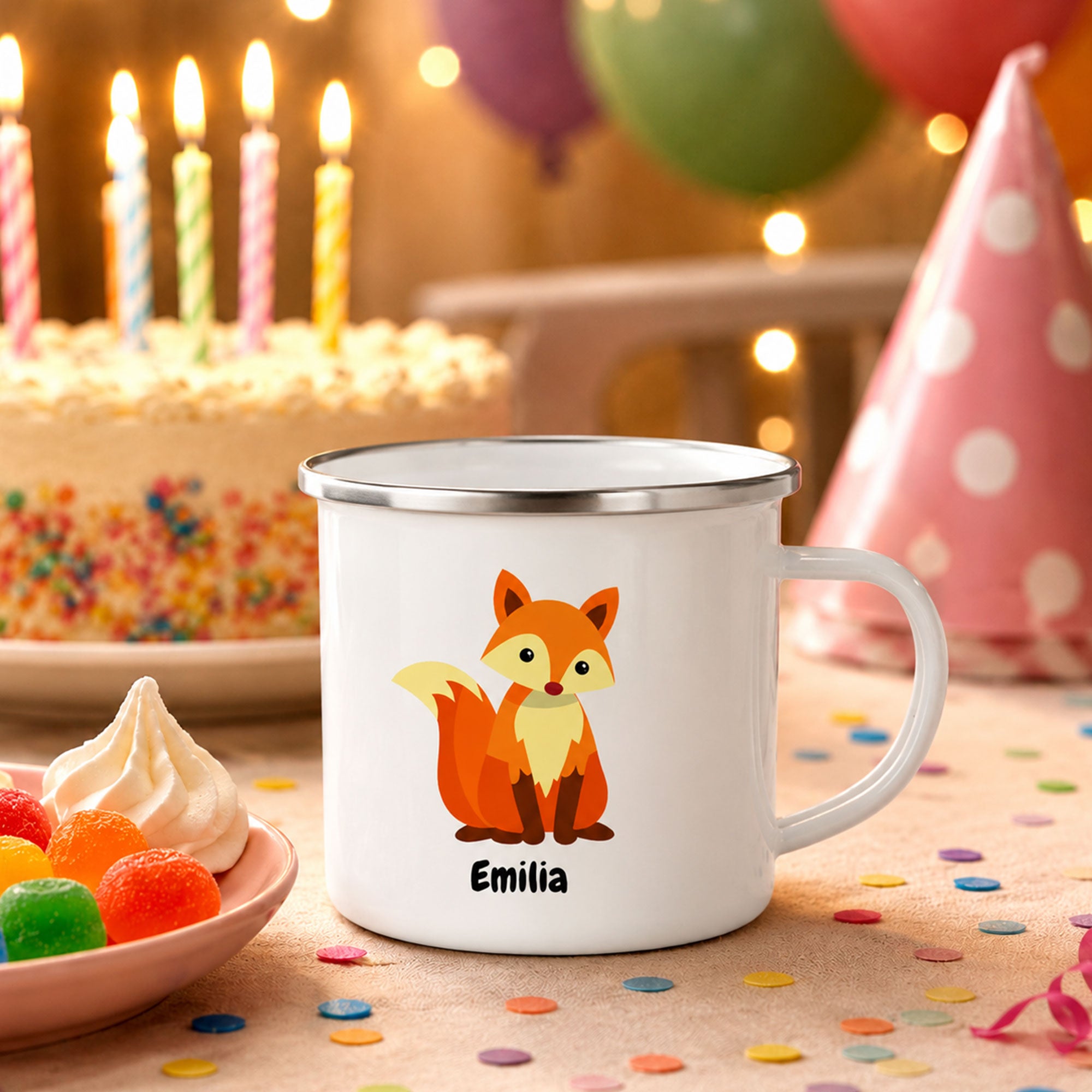 Tasse émaillée avec motif enfant et impression personnalisée
