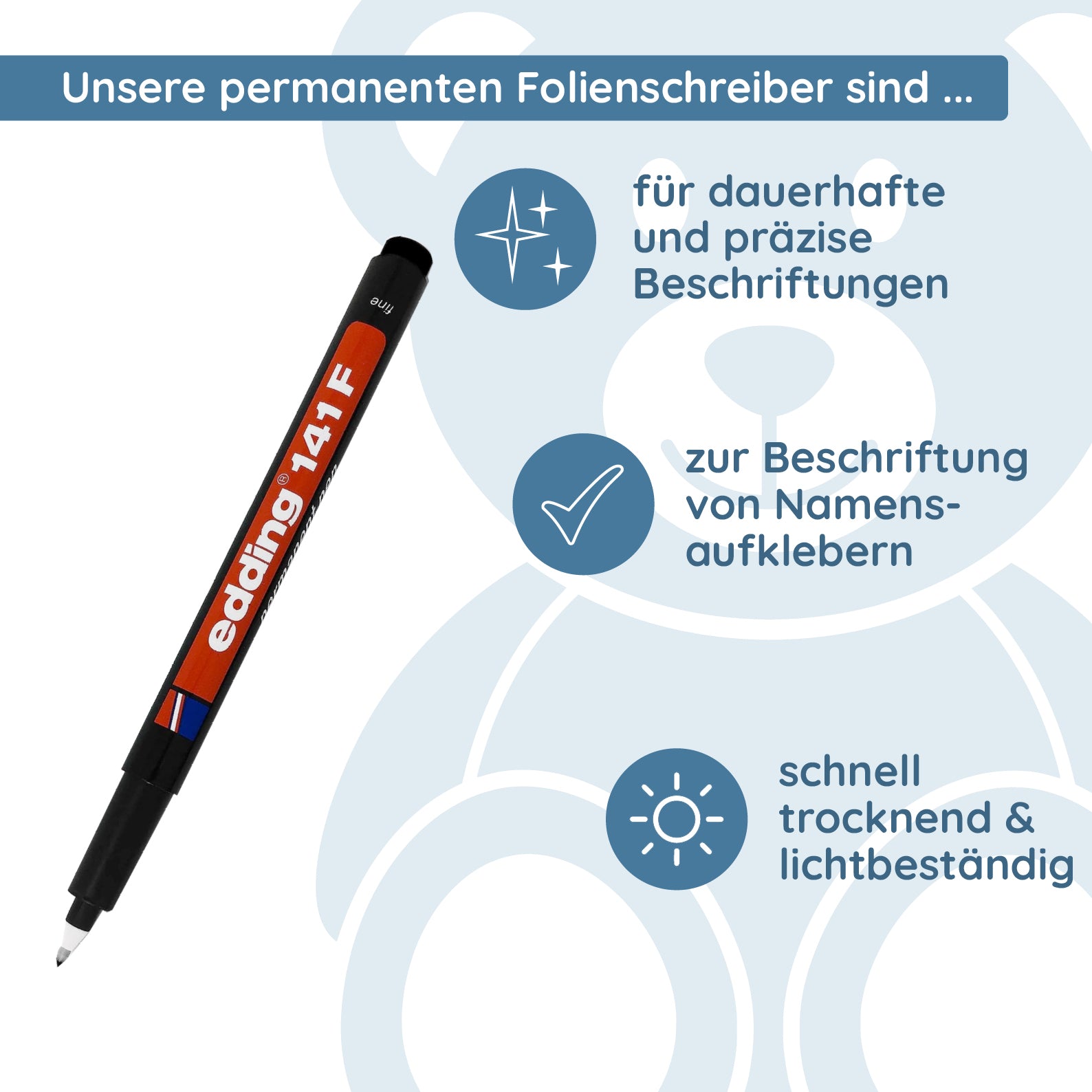 edding 141 F Permanenter Folienschreiber - zur Beschriftung von Namensaufklebern - kinder-druckerei.de