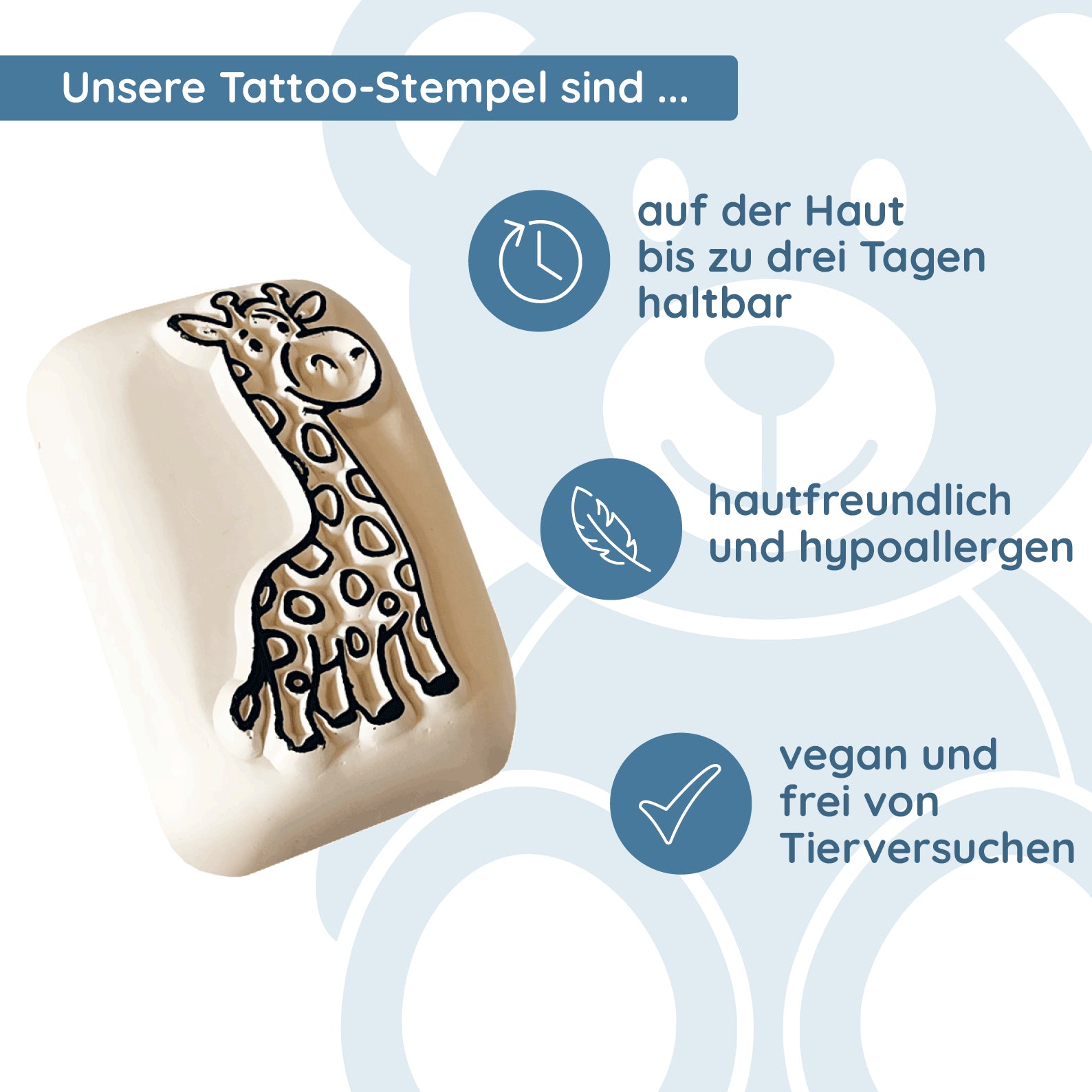 LaDot Stein - "Giraffe" (2,5 x 5 cm) - Temporärer Tattoo Stempel - kinder-druckerei.de