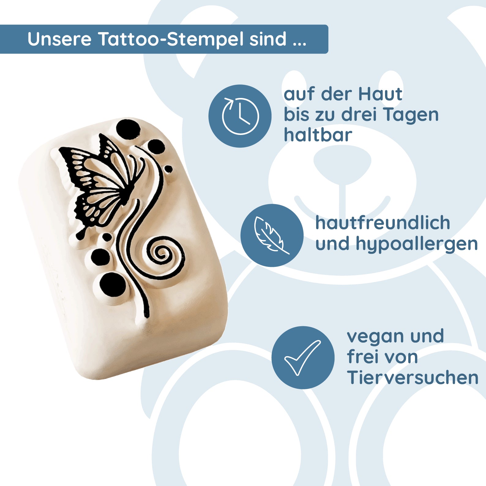 LaDot Stein "Schmetterling geschwungen" (2,5 x 5 cm) - Temporärer Tattoo Stempel - kinder-druckerei.de