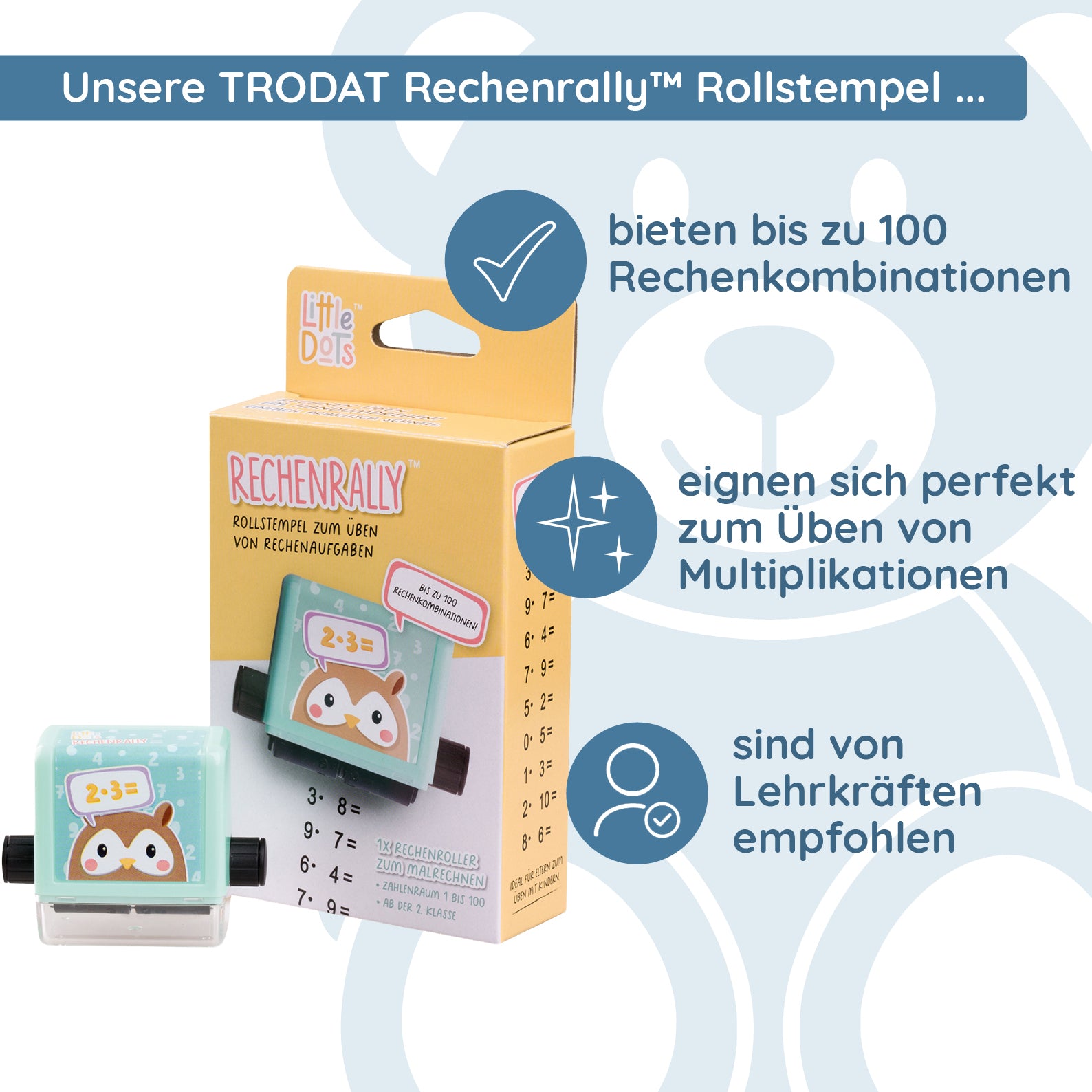 Trodat Little Dots Rechenrally™ Rollstempel Multiplizieren Rechnen - kinder-druckerei.de