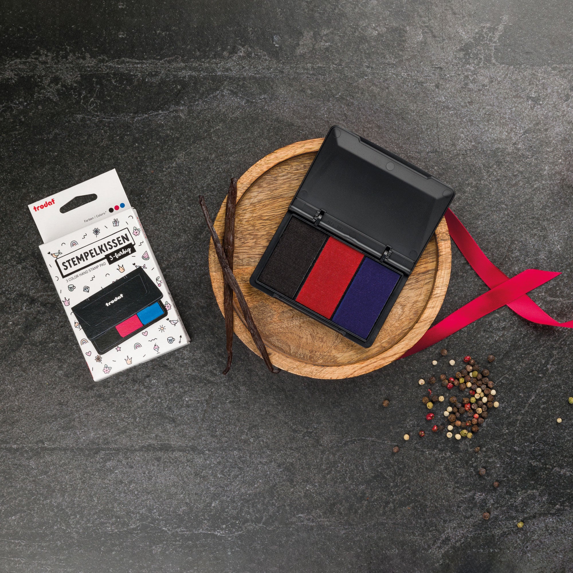 Trodat Kreativ Stempelkissen 9051 – 3-farbiges Stempelkissen (90 × 50 mm) - kinder-druckerei.de