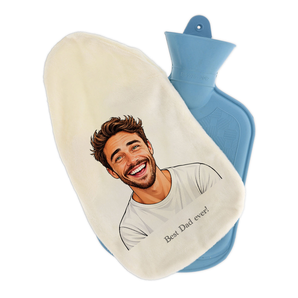 Wärmflasche mit Karikatur & Text