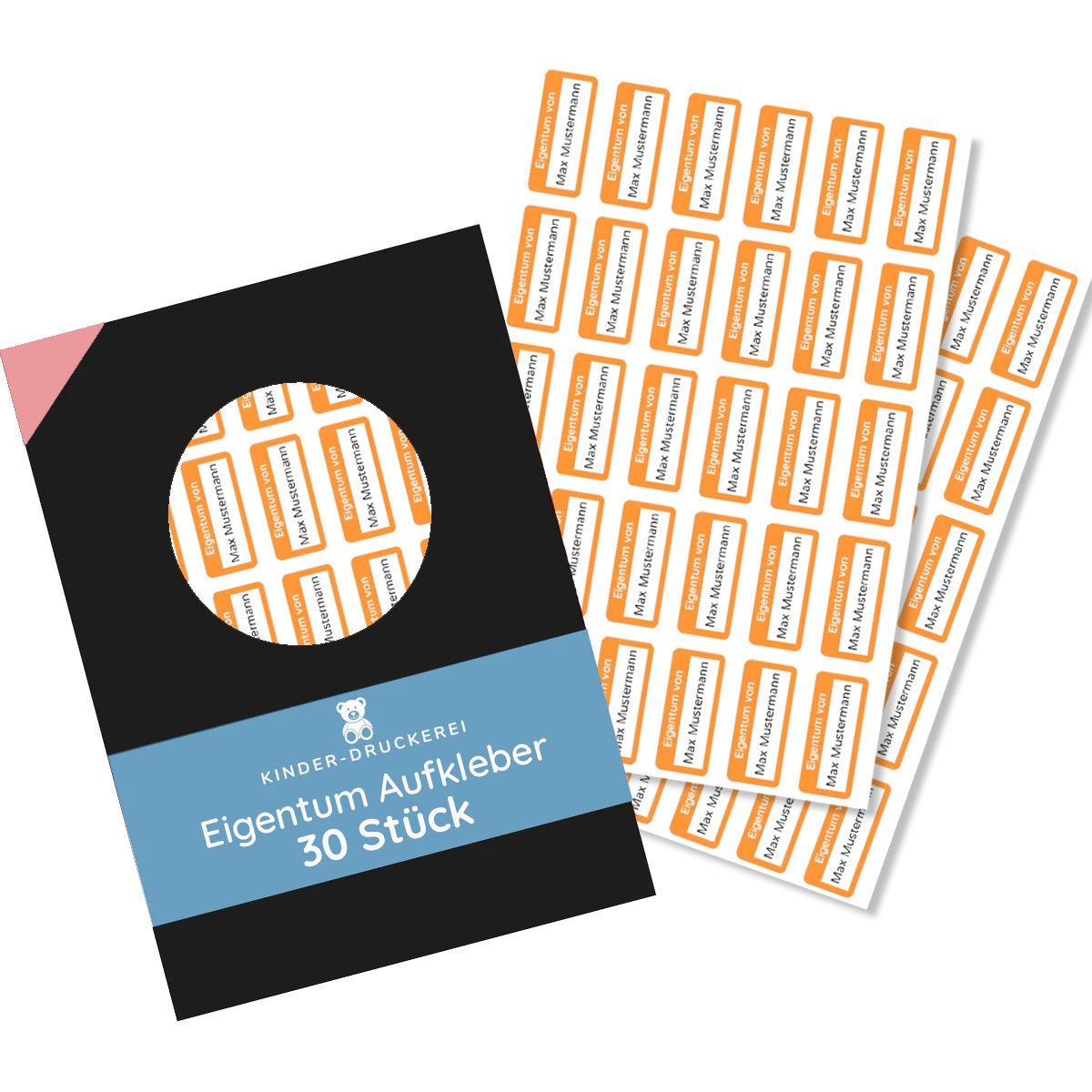 Personalisierte Eigentum-Aufkleber (30x13 mm – 30 Stück) - kinder-druckerei.de