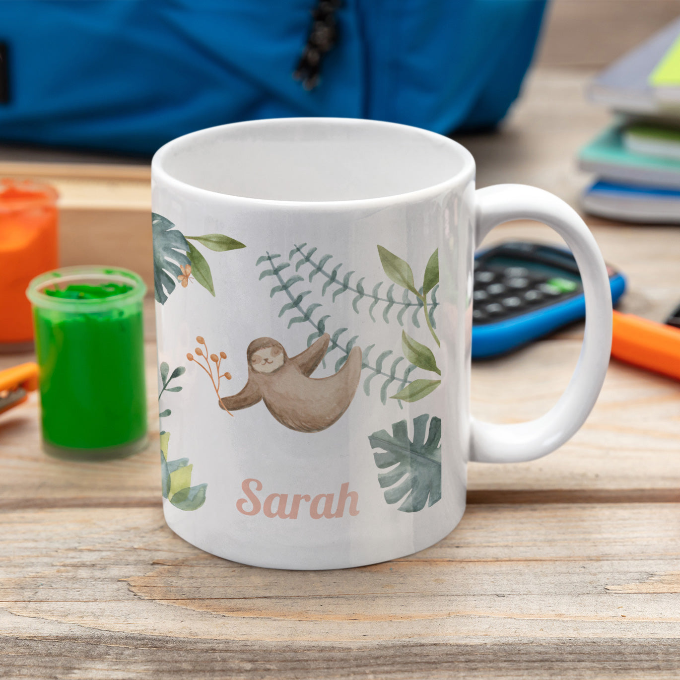 Personalisierte Kindertasse mit Namen – Aquarell Dschungel - kinder-druckerei.de
