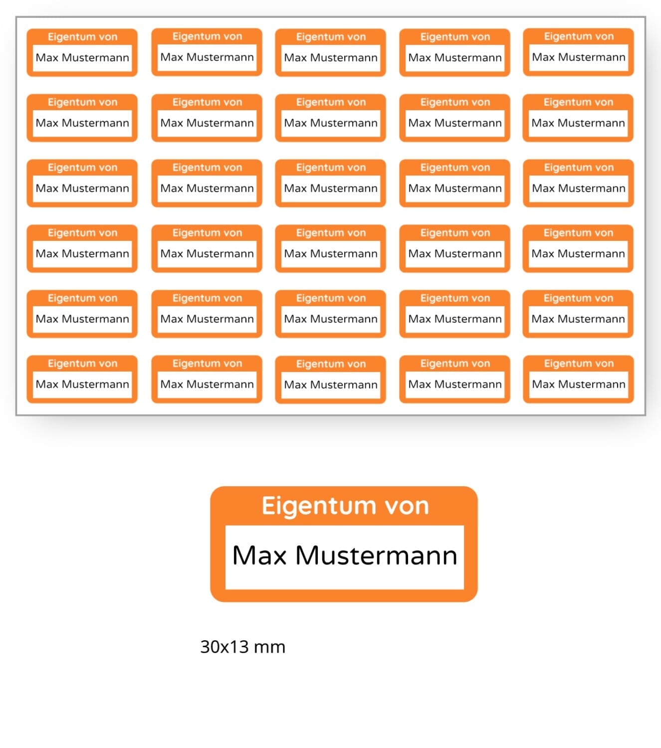 Personalisierte Eigentum-Aufkleber 30x13 mm - stark haftende Etiketten mit Namen / Firmenname - kinder-druckerei.de