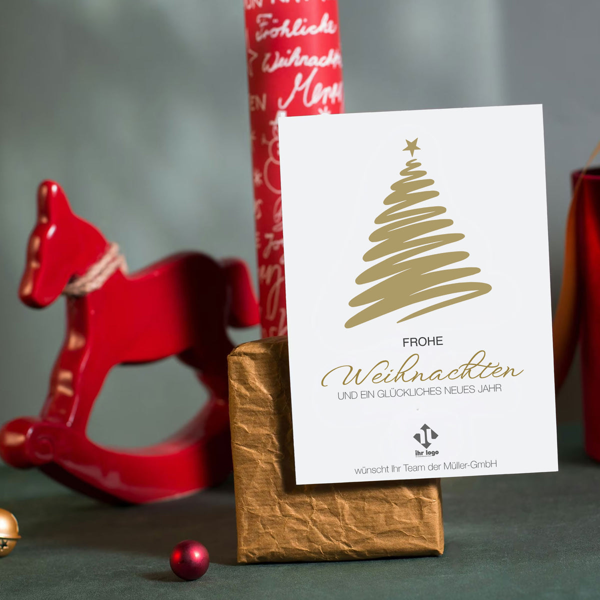 Grußkarten / Weihnachstkarte DIN A6 mit Umschlag - Weihnachtsmotiv personalisiert mit Logo oder Name
