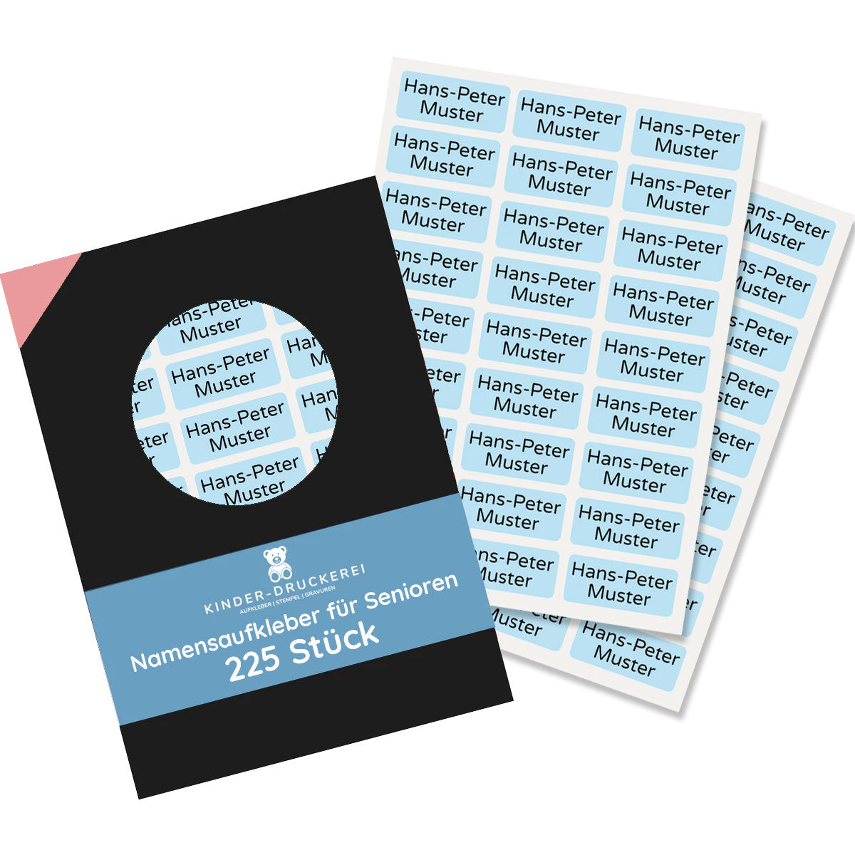 Kleine Namensaufkleber 2-zeilig für Senioren (225 Stück 30x13 mm) - kinder-druckerei.de
