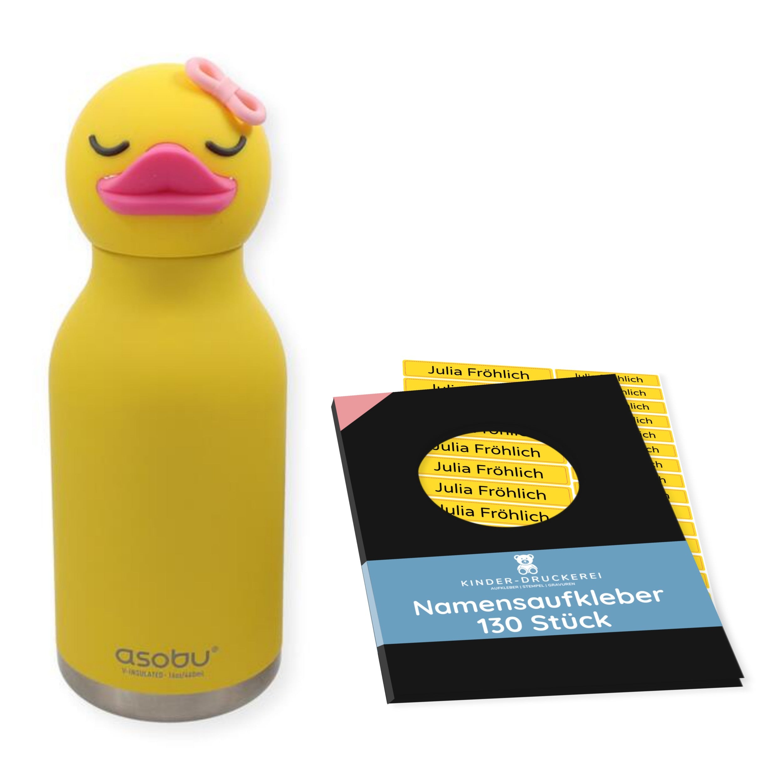 Bestie by Asobu Ducky Wasserflasche mit kostenloser Lasergravur & 130 Namensaufklebern - kinder-druckerei.de