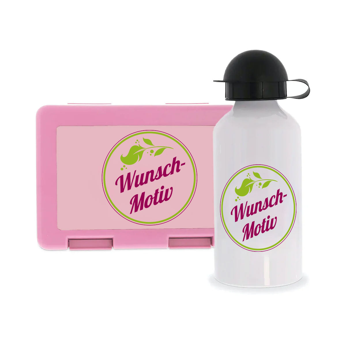 Brotdose & Aluminium Trinkflasche mit Kindermotiv und individuellem Druck