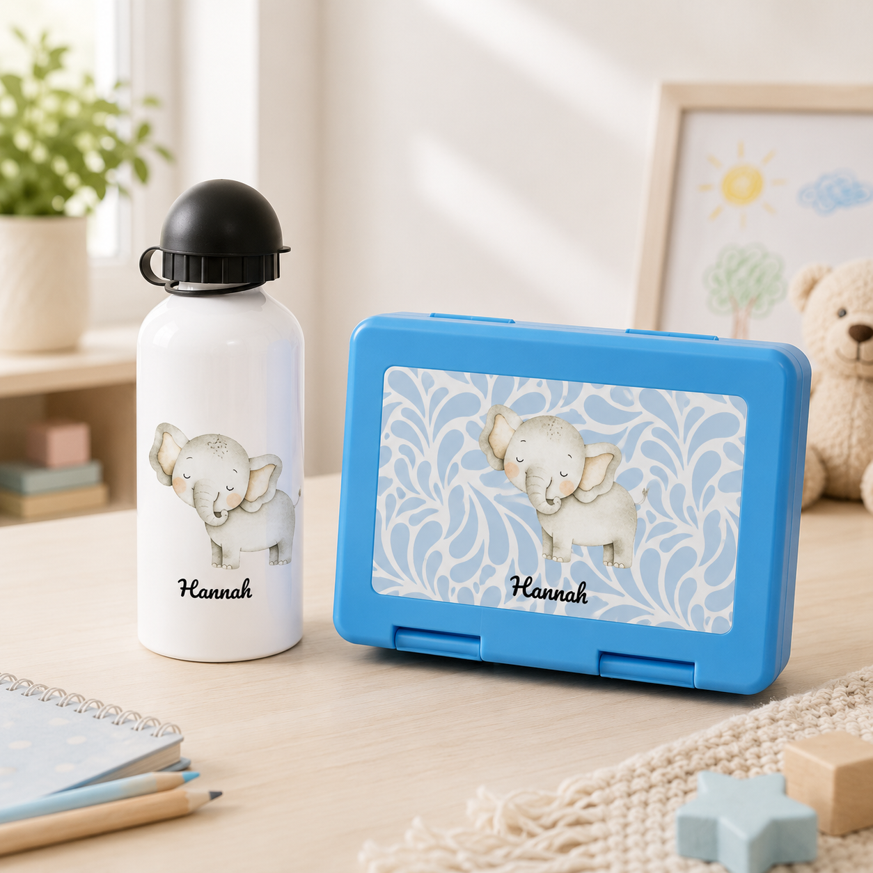 Brotdose & Aluminium Trinkflasche mit Kindermotiv und individuellem Druck