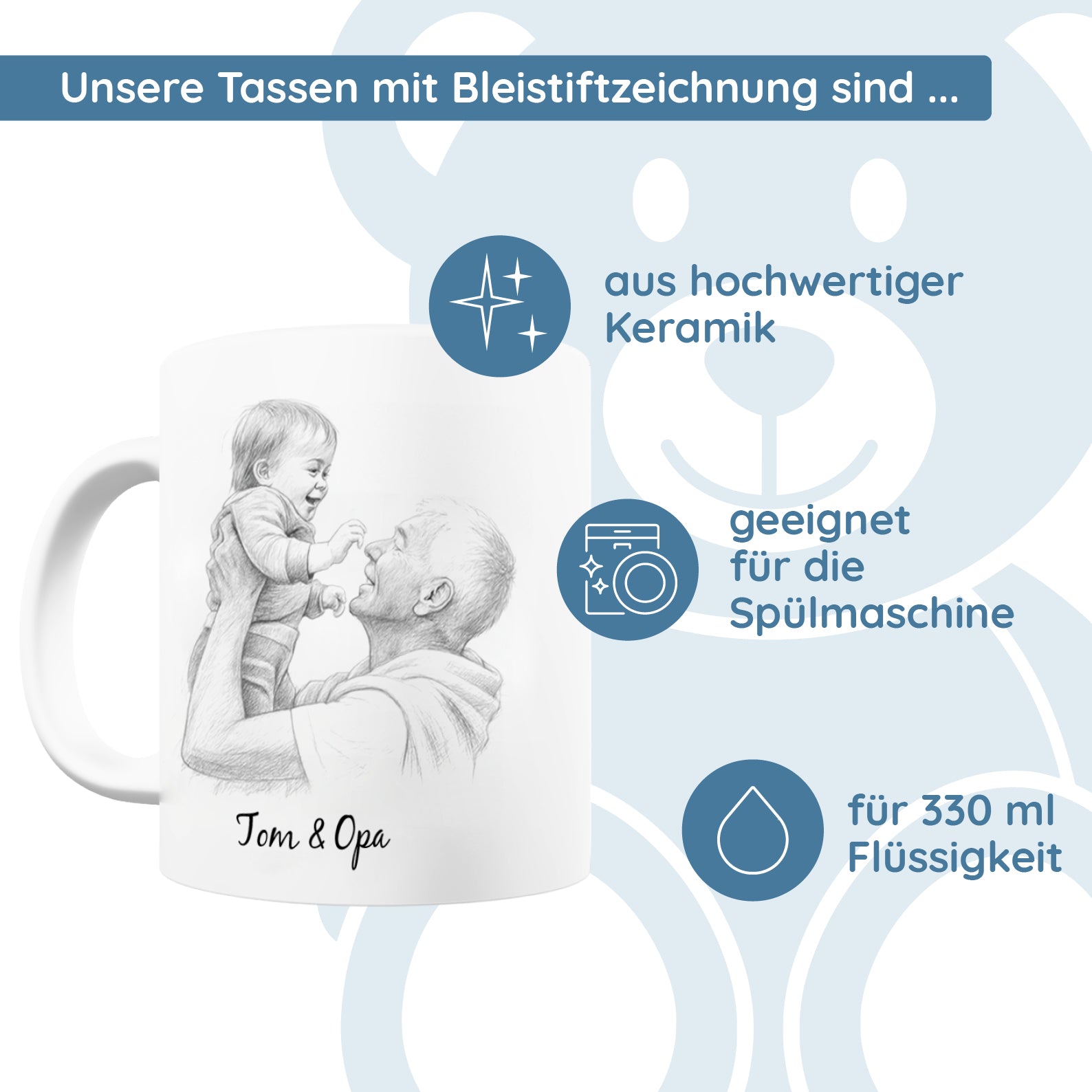 Keramiktasse mit Bleistiftzeichnung & Text - kinder-druckerei.de