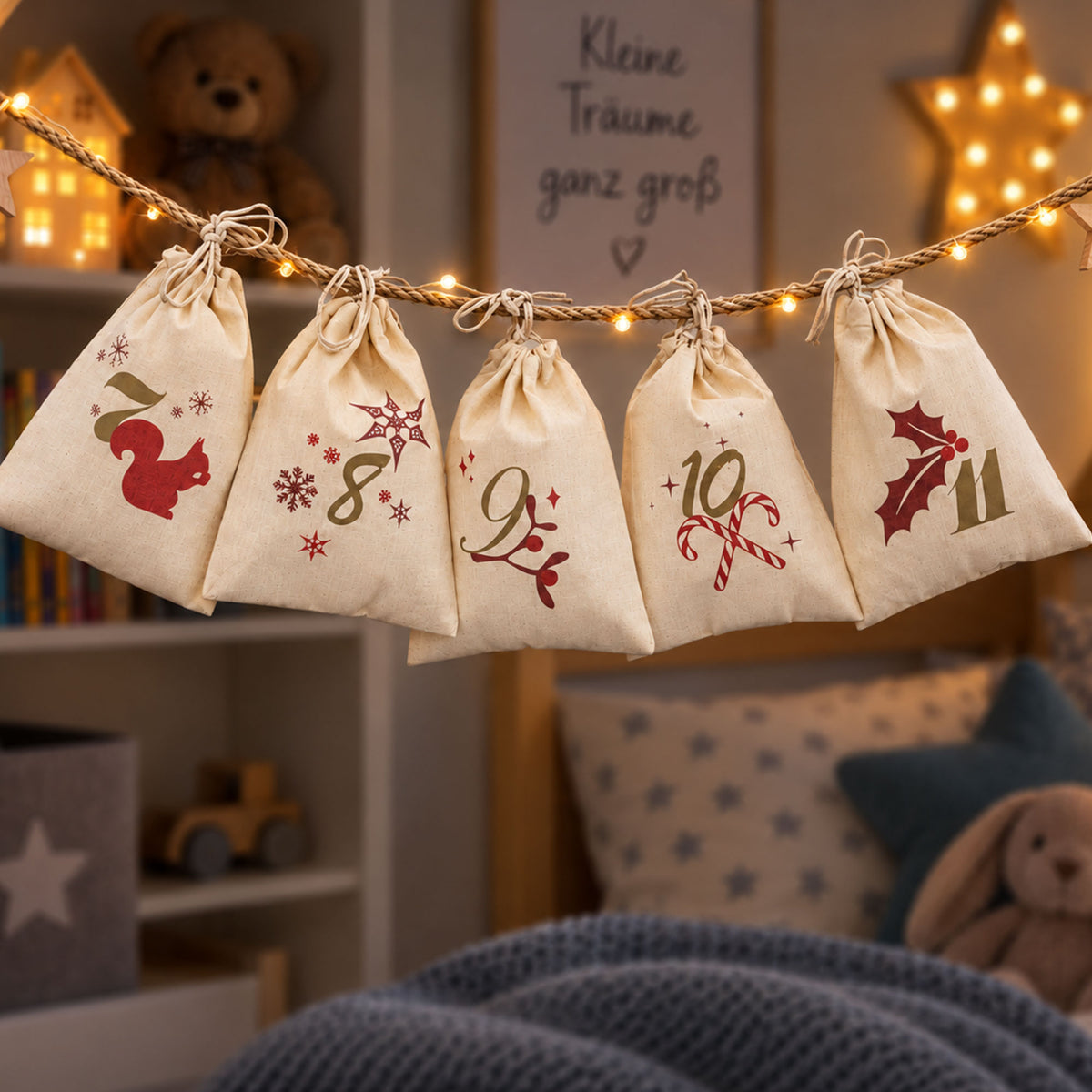 Calendrier de l'Avent avec 24 sachets à remplir et personnaliser (avec cordelette)