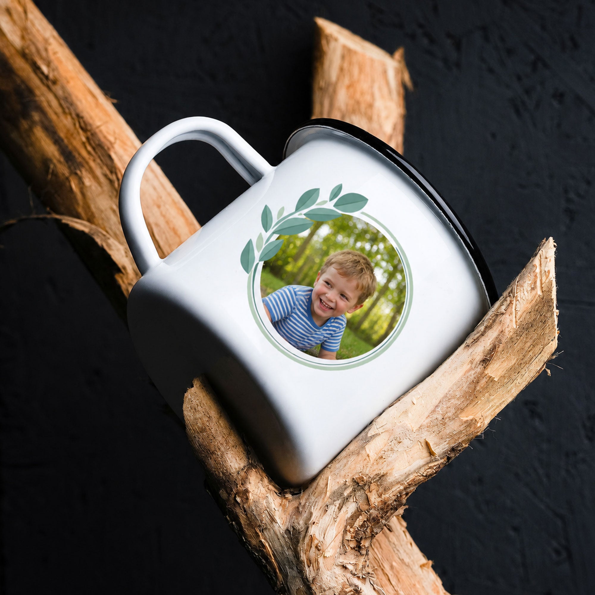 Tasse émaillée avec motif enfant et impression personnalisée