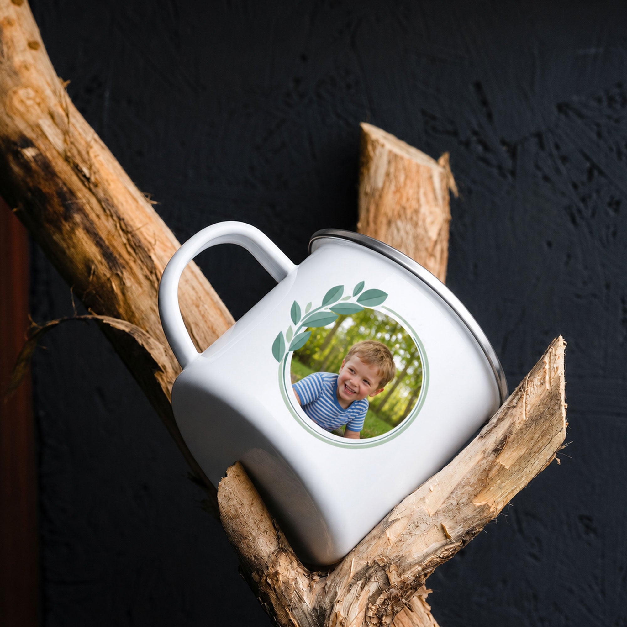 Tasse émaillée avec motif enfant et impression personnalisée
