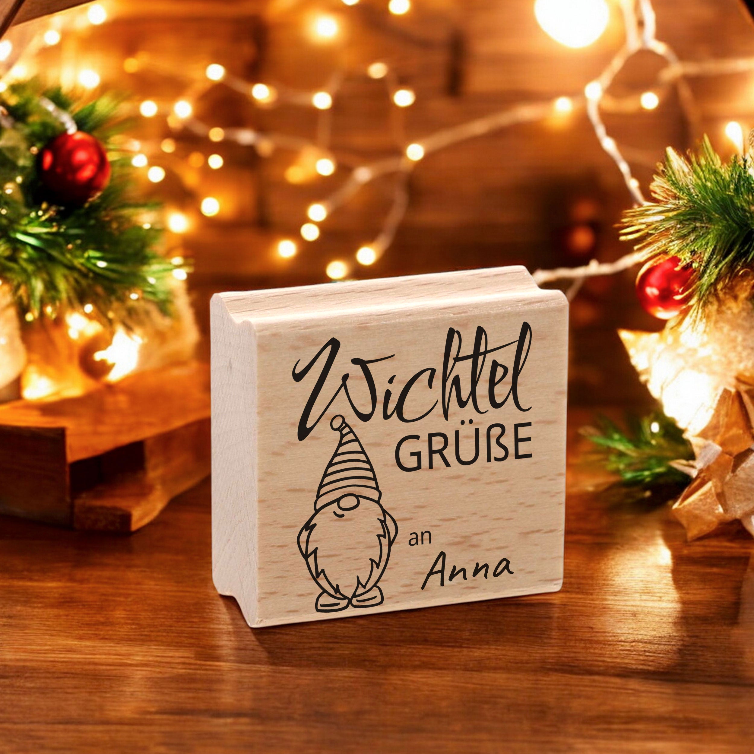 Personalisierbarer Motivstempel Wichtel (60x60 mm) - kinder-druckerei.de