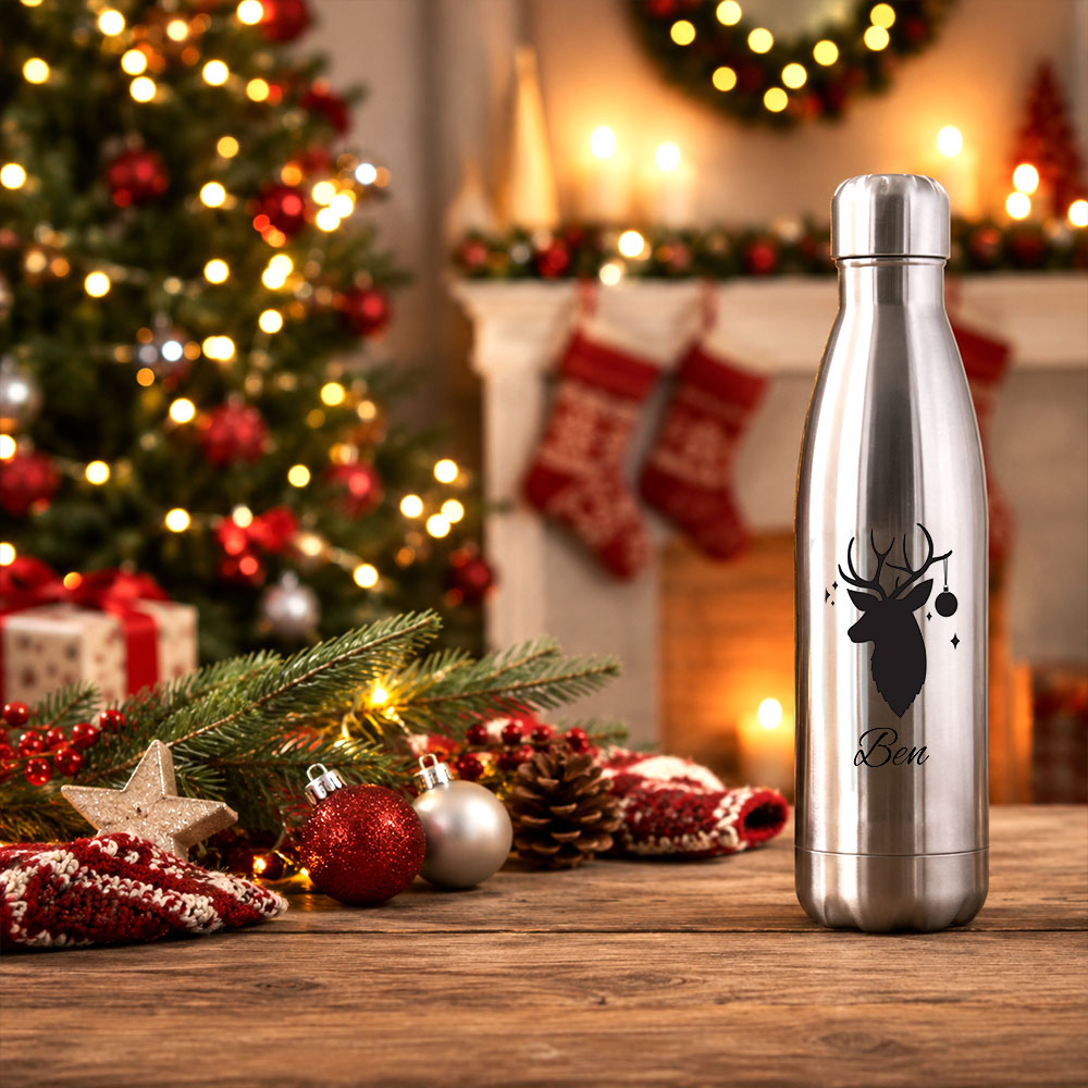 Thermosflasche / Isolierflasche aus Edelstahl mit individuellem Schwarzdruck