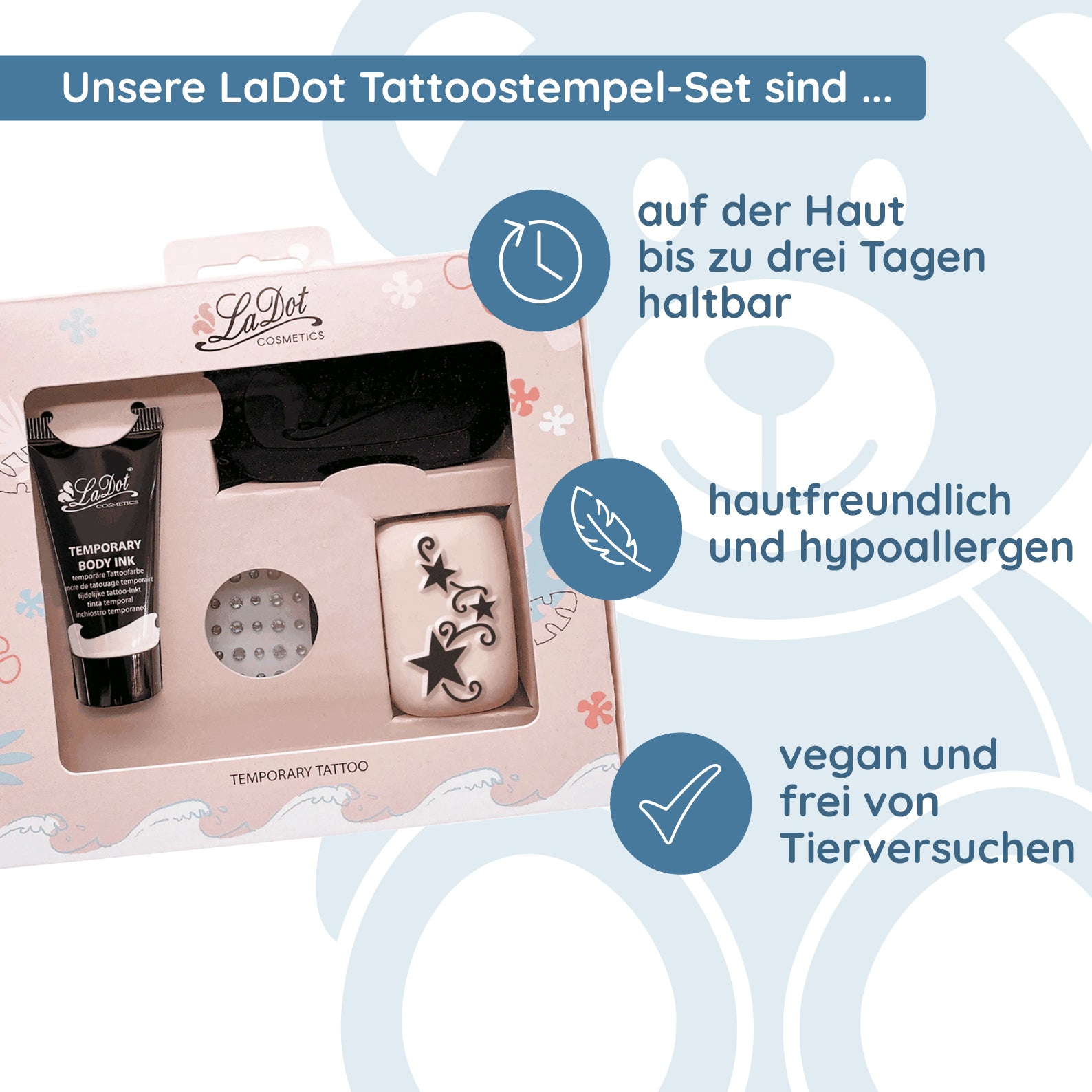LaDot Tattoostempel-Set Sterne mit Strasssteinen (Set 4) - kinder-druckerei.de