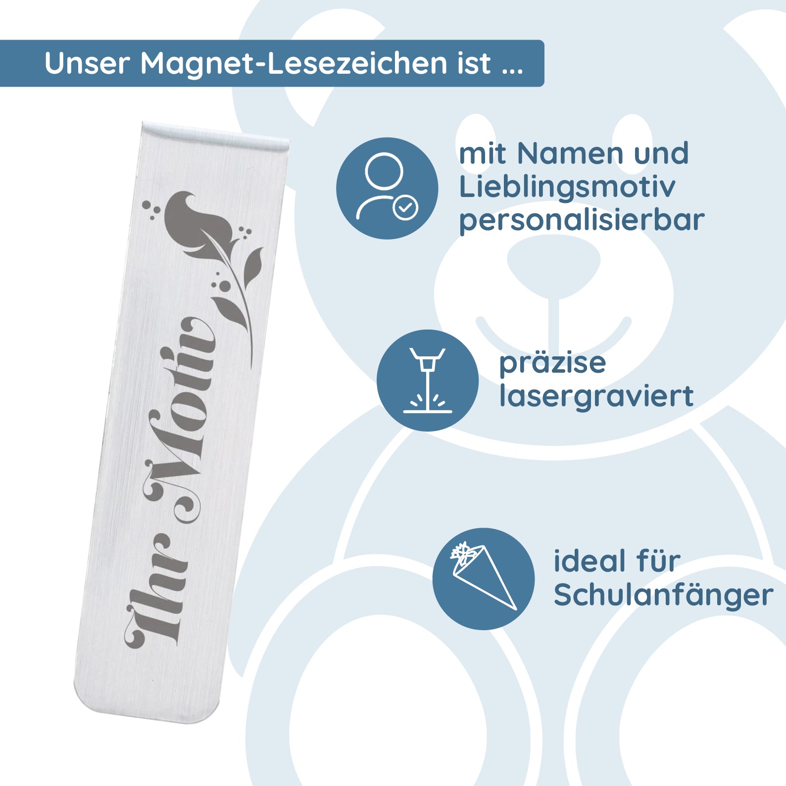 Personalisiertes Magnet-Lesezeichen mit Gravur - kinder-druckerei.de