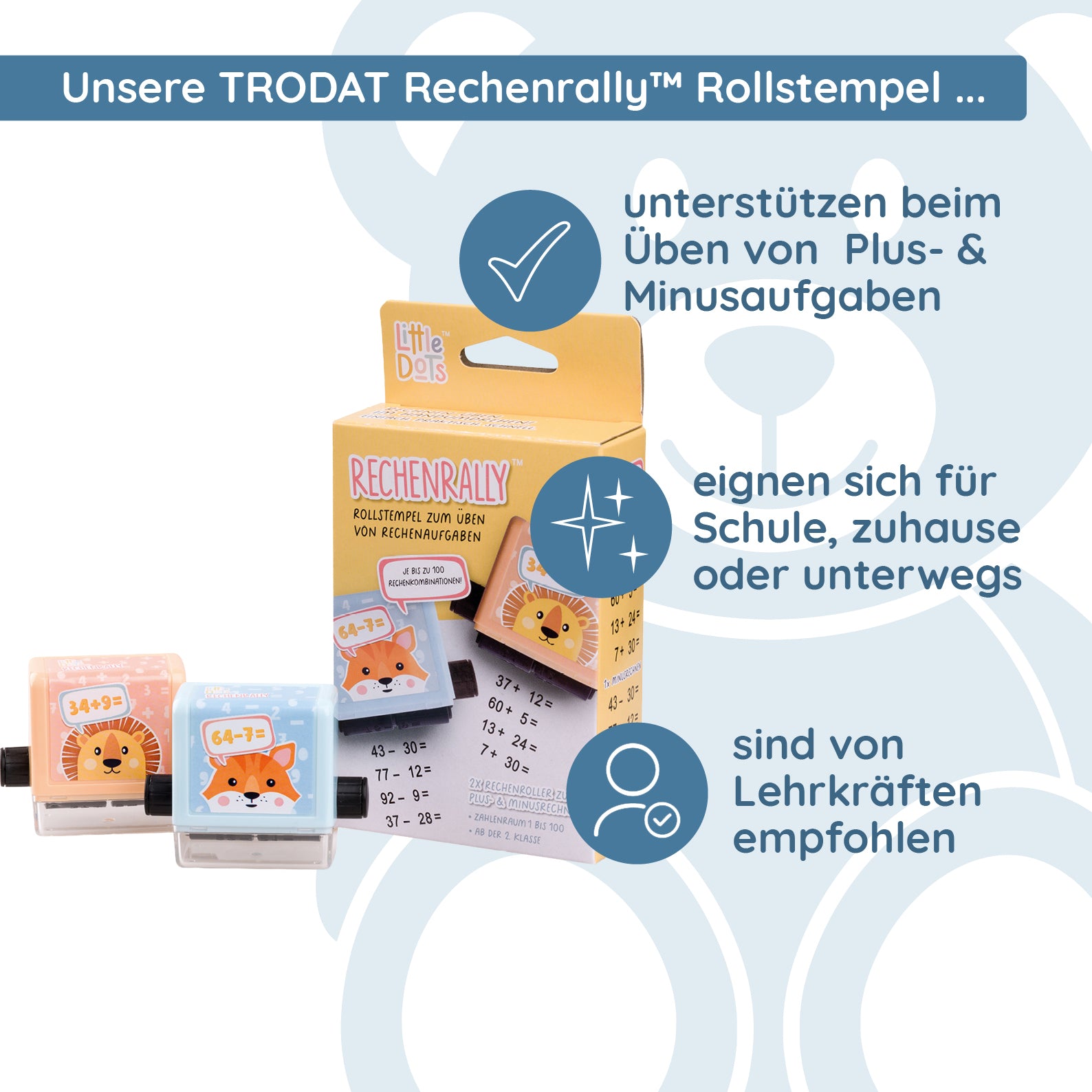 Trodat Little Dots Rechenrally™ Rollstempel Kombiset zum Plus- & Minusrechnen (2 Stück) - kinder-druckerei.de