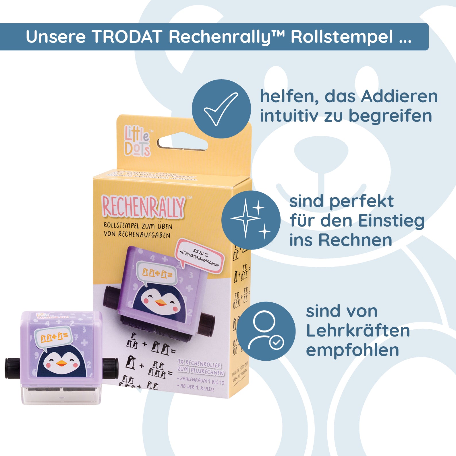 Trodat Little Dots Rechenrally™ Rollstempel Plus Rechnen mit Symbolen - kinder-druckerei.de
