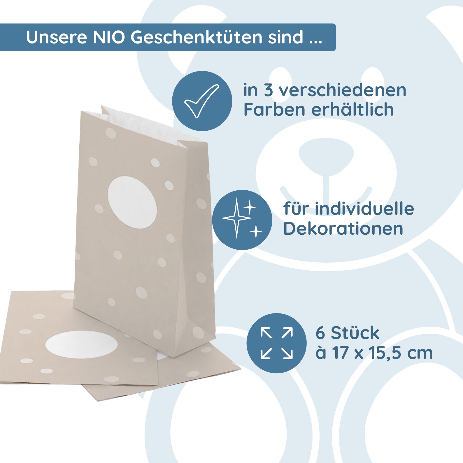 NIO Geschenktüte Craft (170x155 mm - 6 Stück) - kinder-druckerei.de
