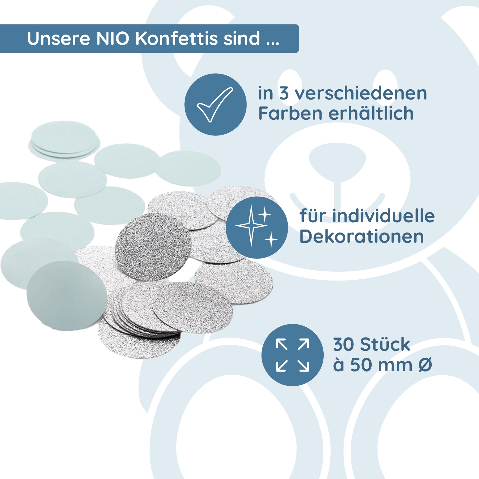 NIO Konfetti Mint/Silber (ø 50 mm - 2x15 Stück) - kinder-druckerei.de